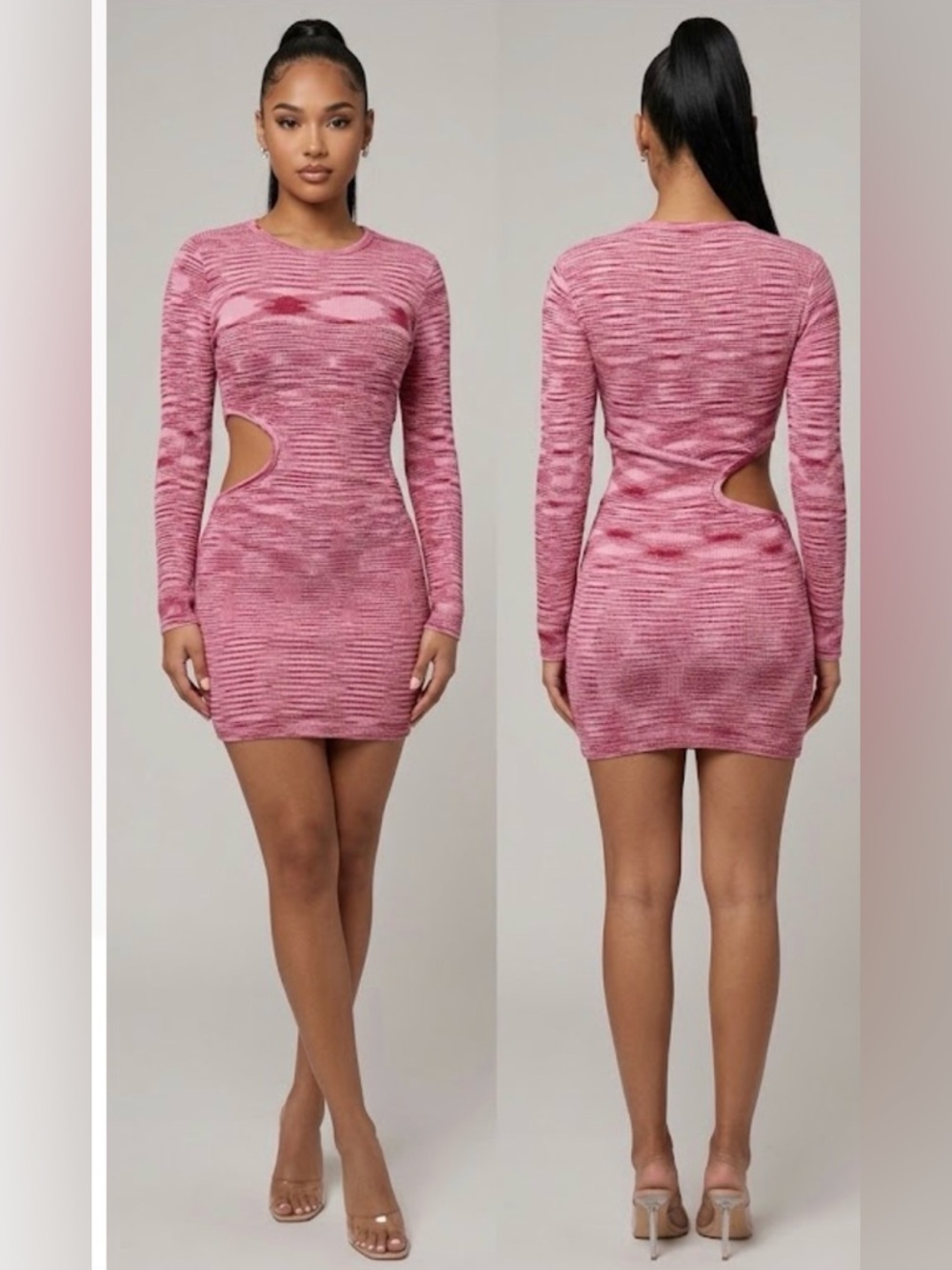 COTTON CANDY LA.   Pink Ribbed Ruched Bodycon Mini Dress